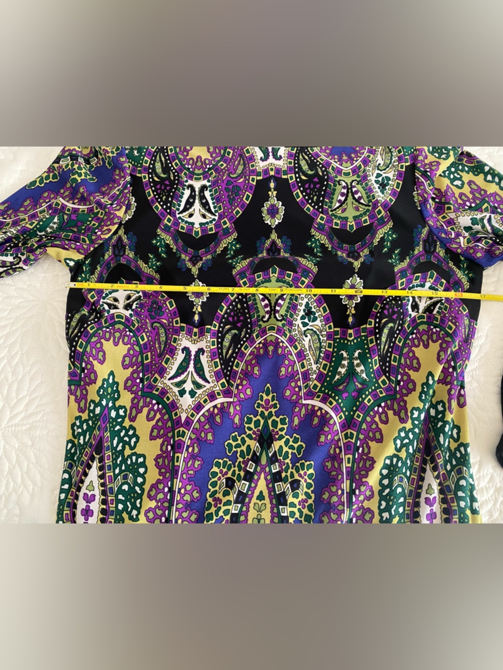 OC by Oleg Cassini Purple, Black & Green Long Sleeve Printed Dress - Picture 6 of 7